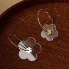 Flower Acrylic Dangle Earring B-757 - 1 Pair - Transparent & Gold - One Size