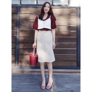 Slit-hem Linen Midi Skirt