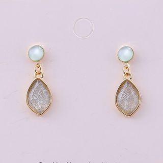 925 Sterling Silver Cat Eye Stone Drop Earring 1 Pair - As Shown In Figure - One Size