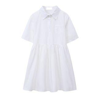 Short-sleeve Collar Mini A-line Dress White - One Size