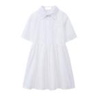 Short-sleeve Collar Mini A-line Dress White - One Size