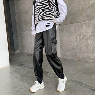 Faux Leather Cargo Pants Black - One Size