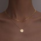 Double-layered Circle Pendant Lock Necklace Gold - One Size