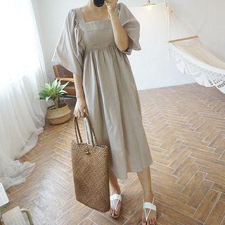 Squared-neck Wide-sleeve Linen Dress