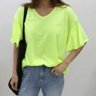 Round-neck Ruffle-sleeve T-shirt One Size