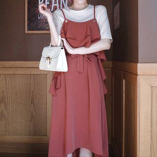 Plain Ruffle Trim Spaghetti Strap Dress