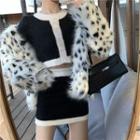 Color-block Cropped Cardigan / Color-block Mini Skirt