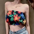 Spaghetti Strap Floral Print Crop Top As Shown In Figure - One Size