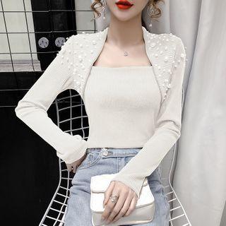 Beaded Square-neck Knit Top