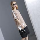 Elbow-sleeved Color-block T-shirt