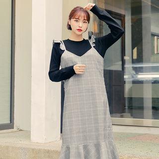Frilled-strap Checked Dress