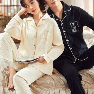Couple Matching Loungewear Set : Long-sleeve Bear Print Shirt + Pants