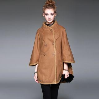 Contrast Trim Wide-sleeve Buttoned Coat