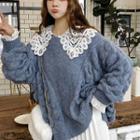 Crochet Lace Panel Shirt / Sweater / Midi A-line Pleated Skirt