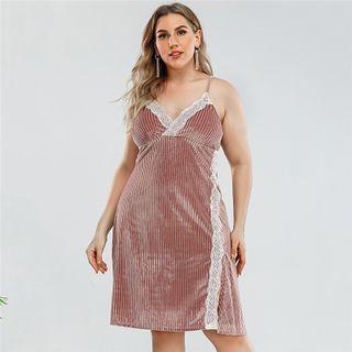Plus Size Spaghetti Strap Lace Trim A-line Dress