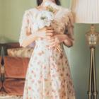 Lace Trim Floral Chiffon Midi Dress