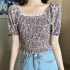 Short-sleeve Floral Print Chiffon Crop Top