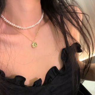 Set Of 2: Necklace Set Of 2 - Gold & White - One Size