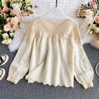 Lace Panel Eyelet Blouse