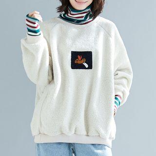 Mock Turtleneck Applique Pullover Beige - One Size