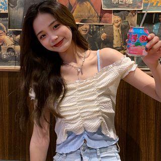Off-shoulder Ruched Cropped Blouse / Camisole Top
