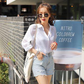 Fray-hem Slit-detail Denim Shorts