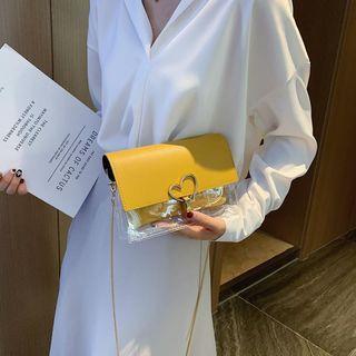 Set: Faux Leather Paneled Pvc Crossbody Bag + Pouch