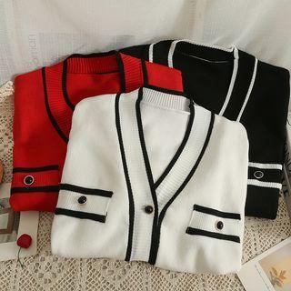 Contrasted V-neck Loose Cardigan