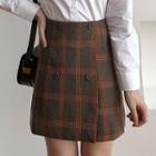 Button-up Tweed Mini A-line Skirt
