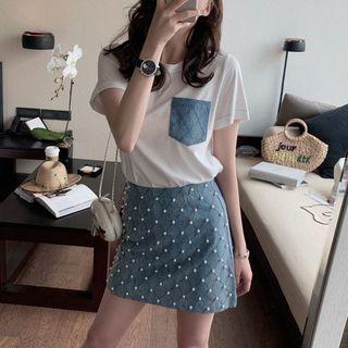 Short-sleeve Plain Crew-neck T-shirt And Plain Mini Dress