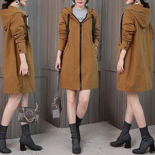 Letter Zip Hooded Long Jacket