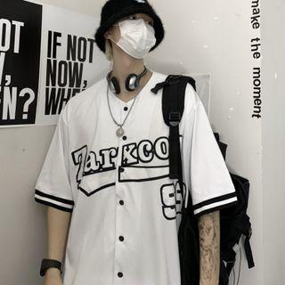Elbow-sleeve Letter Print Baseball Jacket