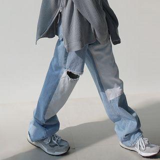 Distressed Patchwork Loose Fit Jeans