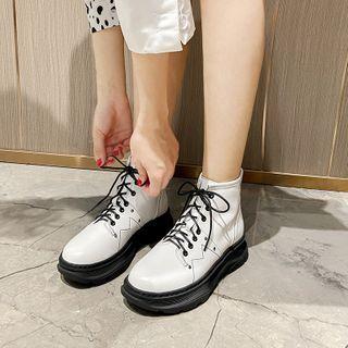 Contrast Stitching Lace-up Short Boots