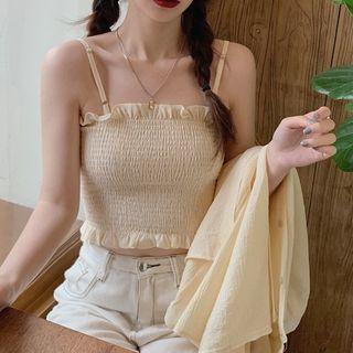 Ruffle Trim Cropped Camisole Top / Long-sleeve Shirt