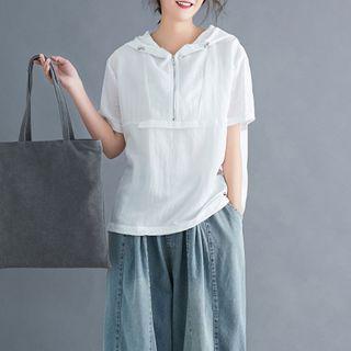 Plain Hooded Short-sleeve T Shirt