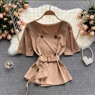 Square-neck Double-breasted Short-sleeve Top