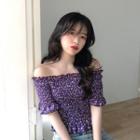 Short-sleeve Floral Top Floral - Purple - One Size