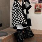 Checkerboard V-neck Sweater Checkerboard - Black & White - One Size