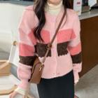 Mock-neck Long-sleeve T-shirt / Color Block Cardigan
