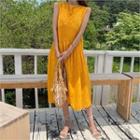 Sleeveless Eyelet-lace Long Dress Yellow - One Size