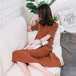 Set: Elbow-sleeve Knit Top + Midi Skirt