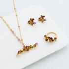 Flower Glaze Alloy Cuff Earring 1 Pair - Yellow & Brown & Green & Purple - One Size