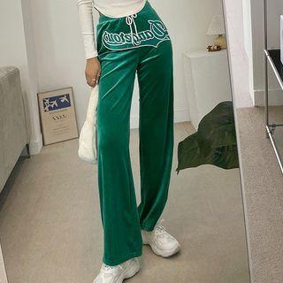 Letter-patched Velvet Sweatpants