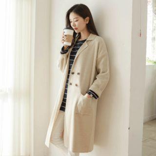Collared Double-breasted Long Cardigan