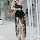Set: One Shoulder Swimsuit + Cover-up Skirt