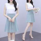 Set: Sleeveless Top + Plaid Mini A-line Skirt