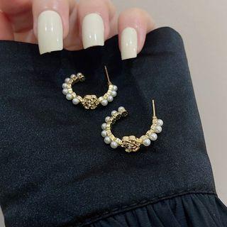 Pearl Rose Flower Stud Earring 1 Pair - Gold - Earrings - One Size