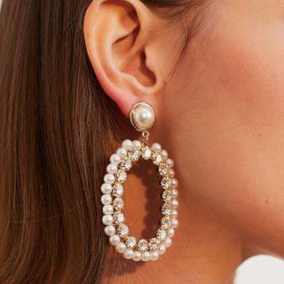 Faux Pearl Hoop Dangle Earring 1 Pair - As Shown In Figure - One Size