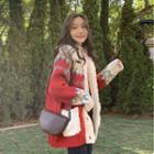 Fleece-trim Jacquard Cardigan